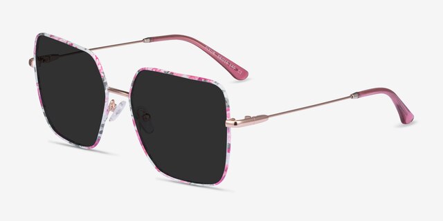 Fleur Shiny Rose Gold Red Floral MetalSunglass Frames from EyeBuyDirect, Angle View