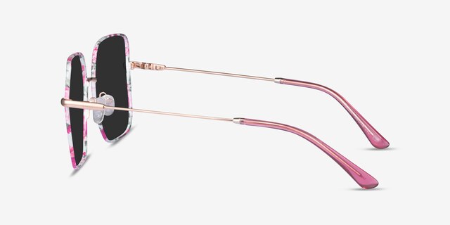 Fleur Shiny Rose Gold Red Floral MetalSunglass Frames from EyeBuyDirect, Side View