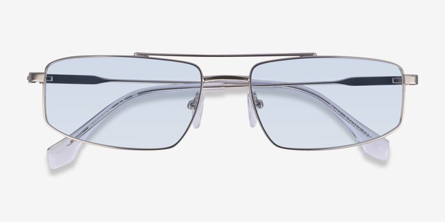 Alto Matt Silver MetalSunglass Frames from EyeBuyDirect, Closed View