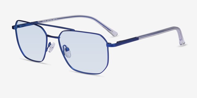Pilot Matt Blue Shiny Clear MetalSunglass Frames from EyeBuyDirect, Angle View