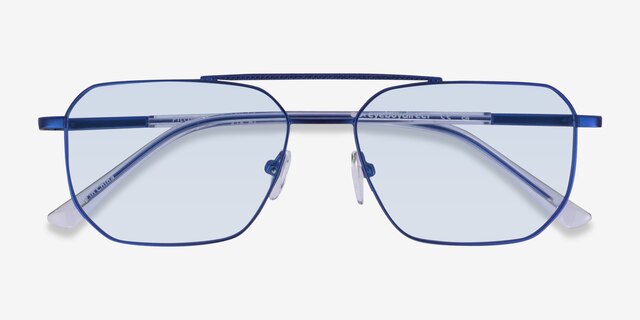 Pilot Matt Blue Shiny Clear MetalSunglass Frames from EyeBuyDirect, Closed View