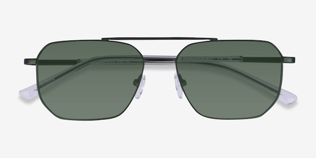 Pilot Matt Green Shiny Clear MetalSunglass Frames from EyeBuyDirect, Closed View