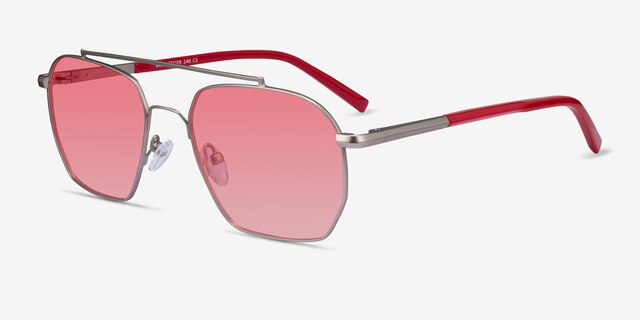 Golf Matt Silver Solid Red MetalSunglass Frames from EyeBuyDirect, Angle View