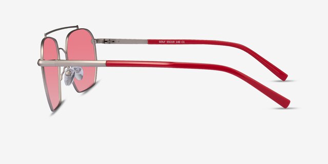 Golf Matt Silver Solid Red MetalSunglass Frames from EyeBuyDirect, Side View