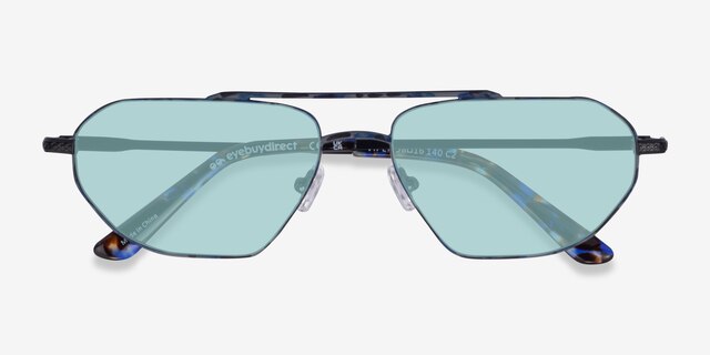 Viper Blue Tortoise MetalSunglass Frames from EyeBuyDirect, Closed View