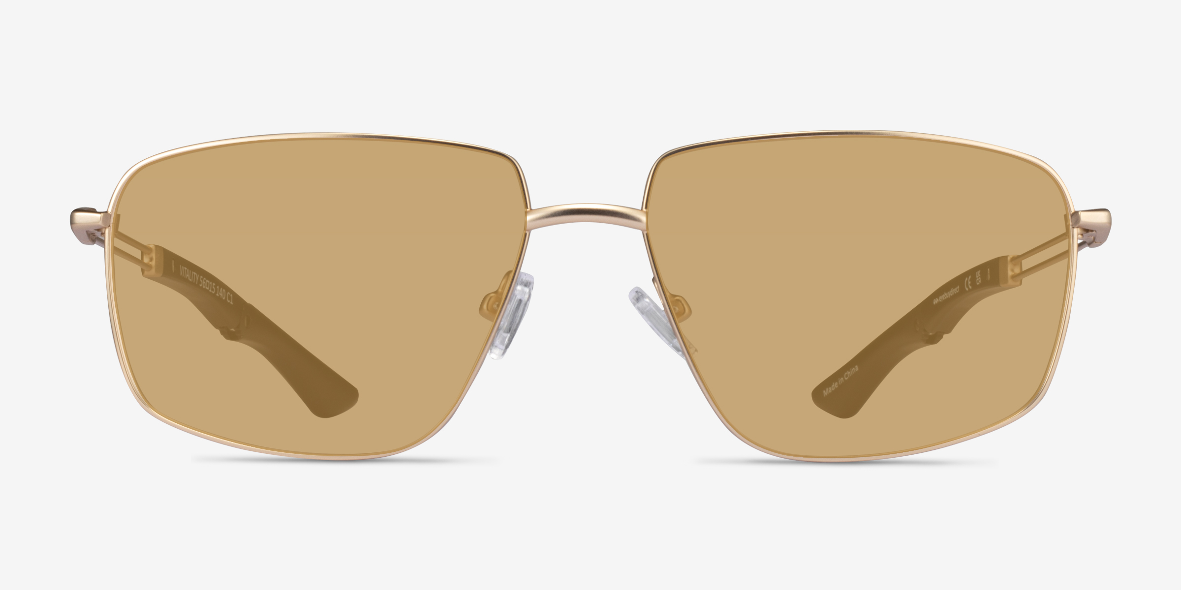 Vitality - Rectangle Matte Gold Frame Prescription Sunglasses ...