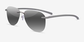 Ludo Shiny Silver Métal Soleil de Lunette de vue d'EyeBuyDirect, Vue d'Angle