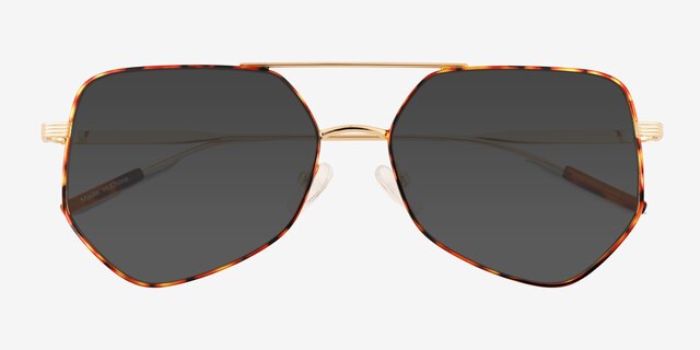 Ryan Tortoise Gold MetalSunglass Frames from EyeBuyDirect, Closed View