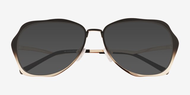 Teo Matte Black Brown MetalSunglass Frames from EyeBuyDirect, Closed View