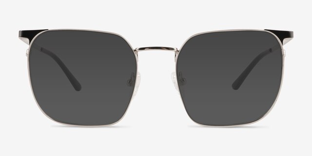 Grey Shiny Silver Black MetalSunglass Frames from EyeBuyDirect, Front View