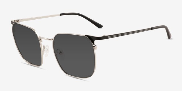 Grey Shiny Silver Black MetalSunglass Frames from EyeBuyDirect, Angle View