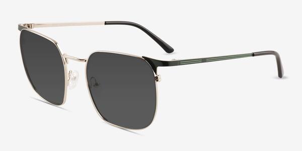 Shiny Gold Green Grey -  Metal Sunglasses