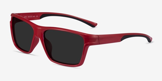 Win Red & Black PlasticSunglass Frames from EyeBuyDirect, Angle View