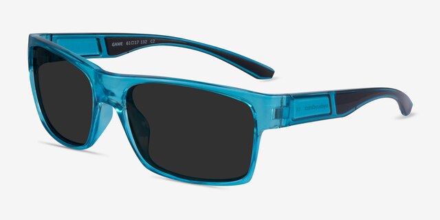 Game Blue PlasticSunglass Frames from EyeBuyDirect, Angle View