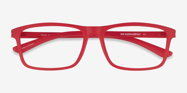 Team Matte Red PlastiqueMontures de lunettes de vue d'EyeBuyDirect, Vue Rapprochée