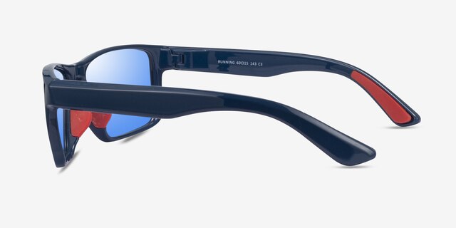 Running Blue Red PlasticSunglass Frames from EyeBuyDirect, Side View