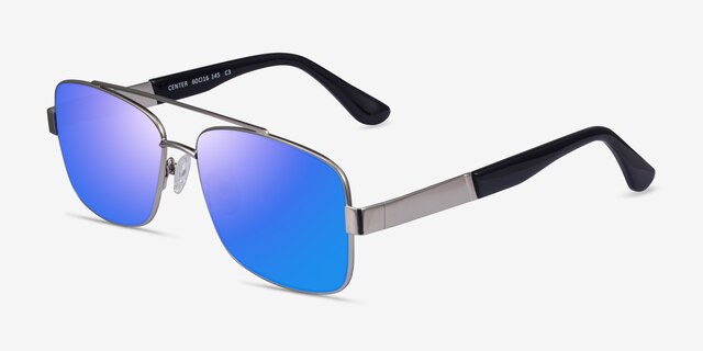 Center Silver Black MetalSunglass Frames from EyeBuyDirect, Angle View