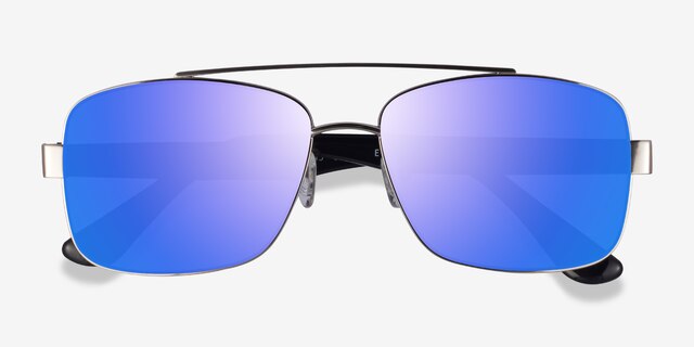 Center Silver Black MetalSunglass Frames from EyeBuyDirect, Closed View