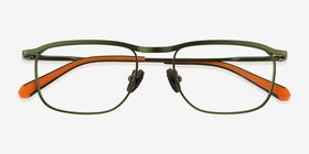 Rampage Vert Mat Métal Montures de lunettes de vue d'EyeBuyDirect, Vue Rapprochée