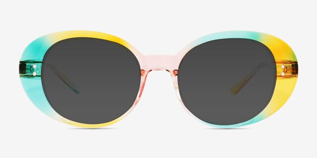 Bold Heart Rainbow Yellow PlasticSunglass Frames from EyeBuyDirect, Front View