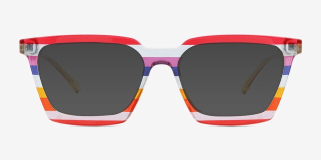 Own It Striped Rainbow PlasticSunglass Frames from EyeBuyDirect, Front View