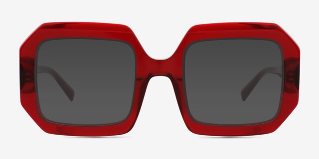Cyrille Red AcetateSunglass Frames from EyeBuyDirect, Front View