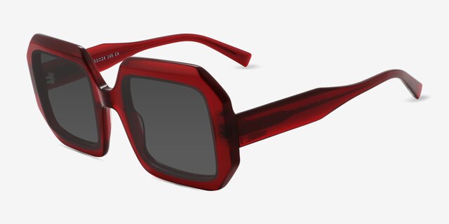 Cyrille Red AcetateSunglass Frames from EyeBuyDirect, Angle View