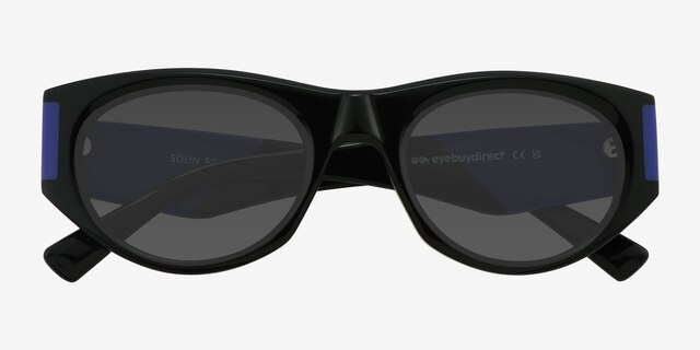 Solin Noir AcétateSoleil de Lunette de vue d'EyeBuyDirect, Vue Rapprochée