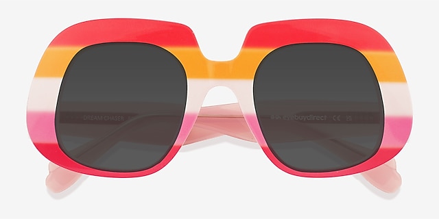 Dream Chaser Striped Red PlasticSunglass Frames from EyeBuyDirect, Closed View
