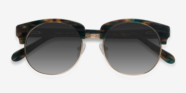 Simone Green Striped AcetateSunglass Frames from EyeBuyDirect, Closed View