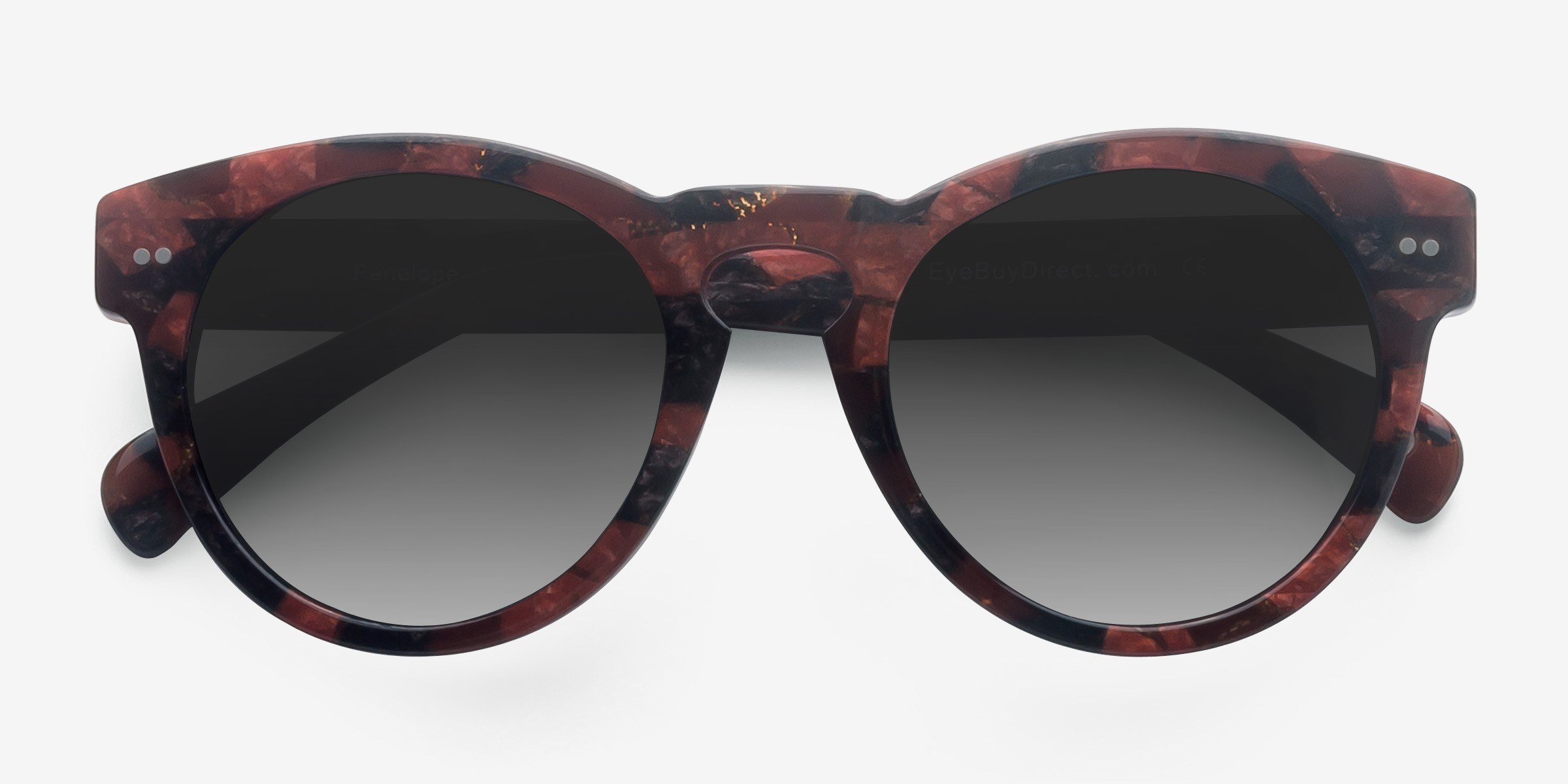 Penelope - Round Red Floral Frame Sunglasses For Women 