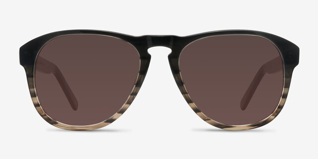 Phased Brown Striped AcetateSunglass Frames from EyeBuyDirect, Front View