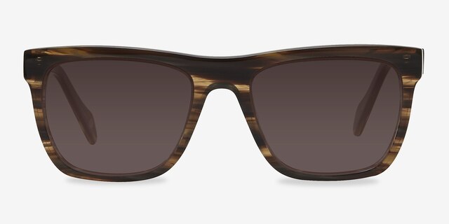 Virtual Brown Strip AcetateSunglass Frames from EyeBuyDirect, Front View