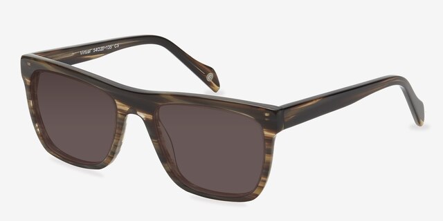 Virtual Brown Strip AcetateSunglass Frames from EyeBuyDirect, Angle View