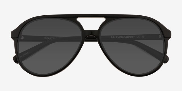 Jakarta Noir AcétateSoleil de Lunette de vue d'EyeBuyDirect, Vue Rapprochée