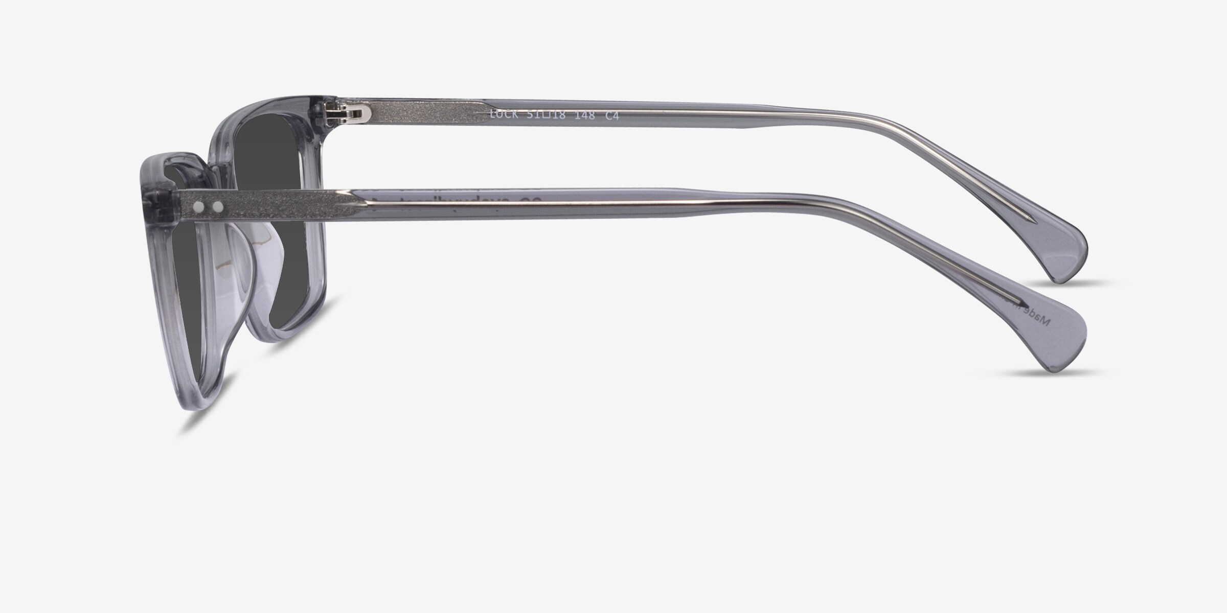 Luck - Rectangle Clear Gray Frame Prescription Sunglasses