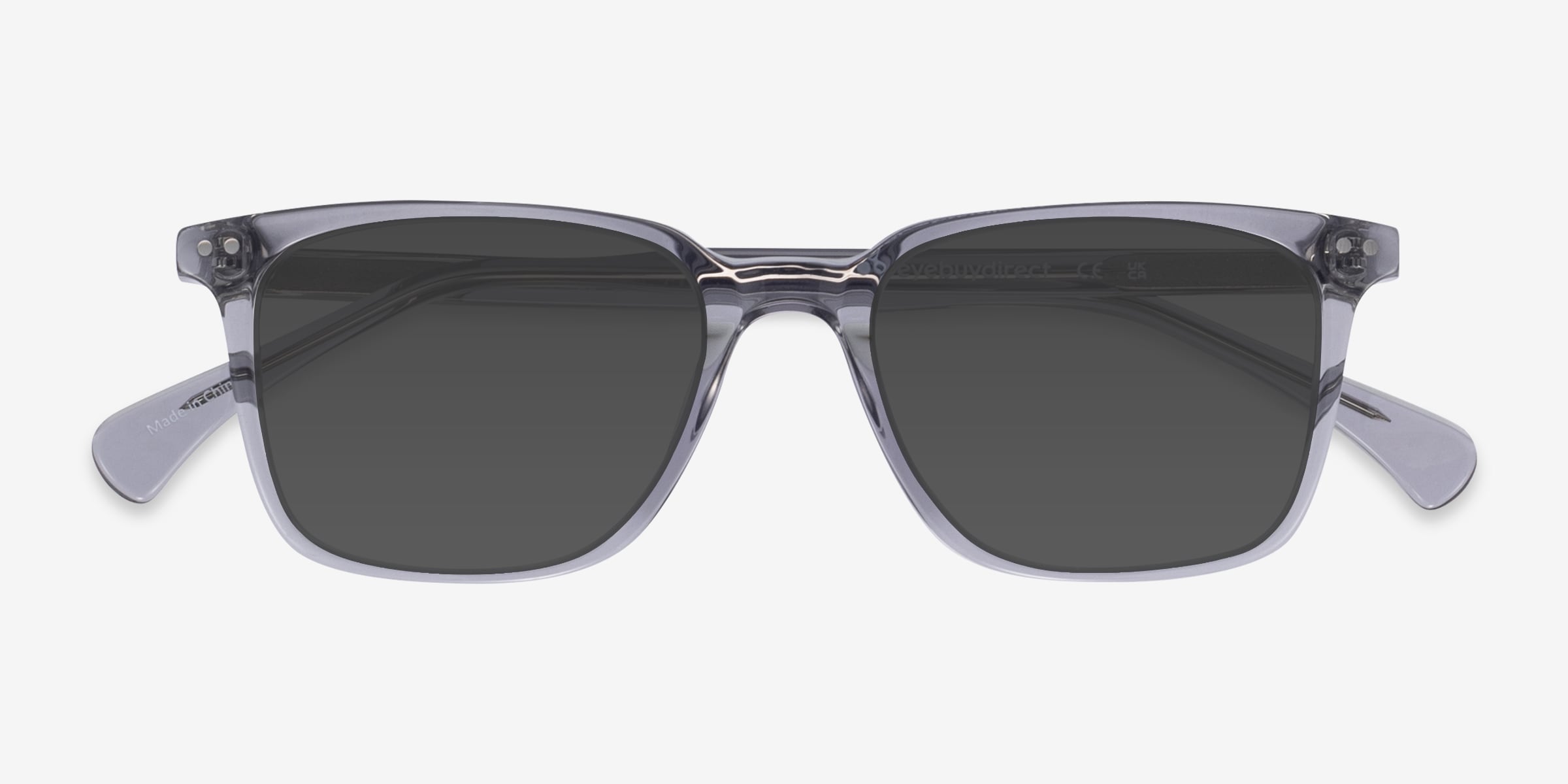 Luck - Rectangle Clear Gray Frame Prescription Sunglasses