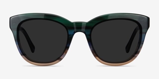 Tropic Green Striped AcetateSunglass Frames from EyeBuyDirect, Front View