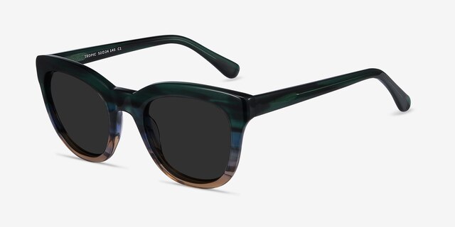 Tropic Green Striped AcetateSunglass Frames from EyeBuyDirect, Angle View