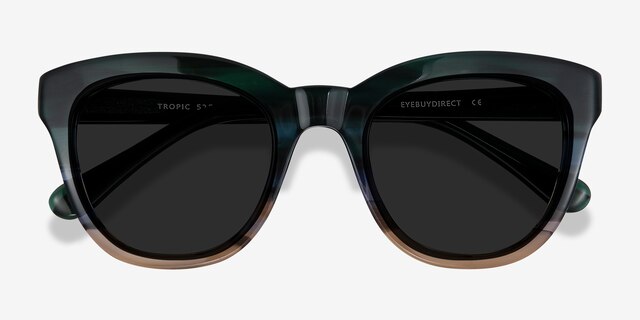 Tropic Green Striped AcetateSunglass Frames from EyeBuyDirect, Closed View