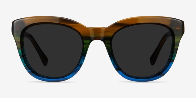 Tropic Brown Striped AcetateSunglass Frames from EyeBuyDirect, Front View