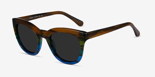 Tropic Brown Striped AcetateSunglass Frames from EyeBuyDirect, Angle View