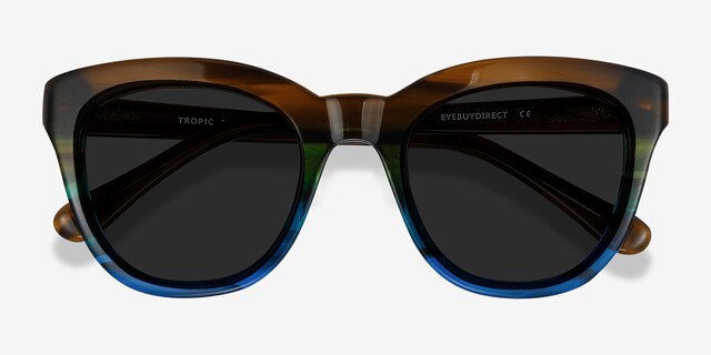 Tropic Brown Striped AcetateSunglass Frames from EyeBuyDirect, Closed View