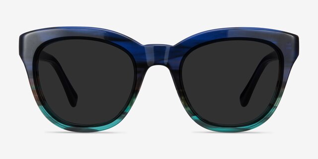 Tropic Blue Striped AcetateSunglass Frames from EyeBuyDirect, Front View