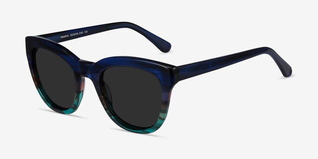 Tropic Blue Striped AcetateSunglass Frames from EyeBuyDirect, Angle View