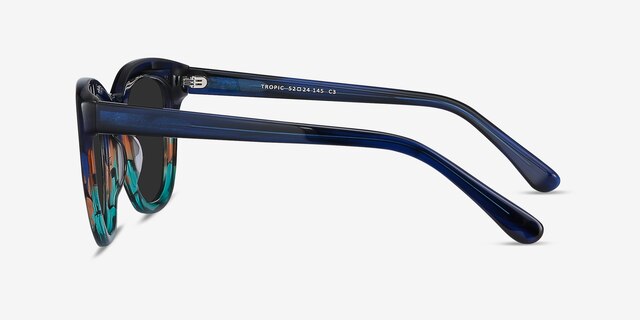 Tropic Blue Striped AcetateSunglass Frames from EyeBuyDirect, Side View