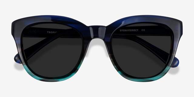 Tropic Blue Striped AcetateSunglass Frames from EyeBuyDirect, Closed View