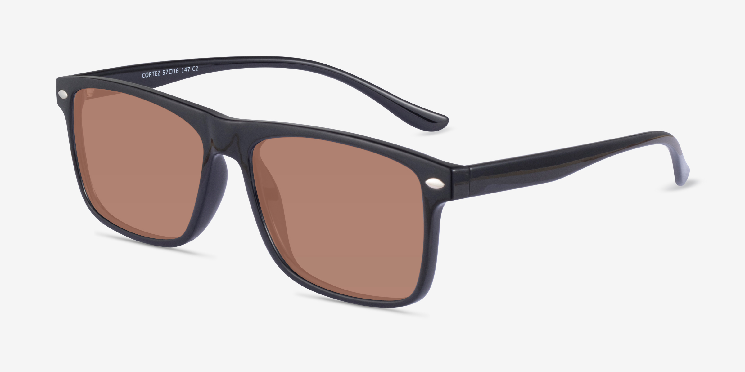 Cortez - Rectangulaire Noir Monture Lunettes de soleil Pour Hommes