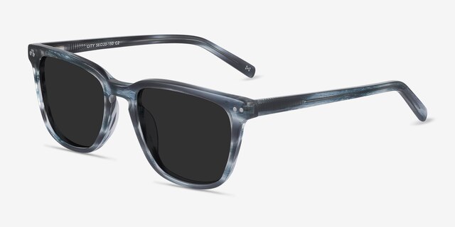 City Blue Striped AcetateSunglass Frames from EyeBuyDirect, Angle View
