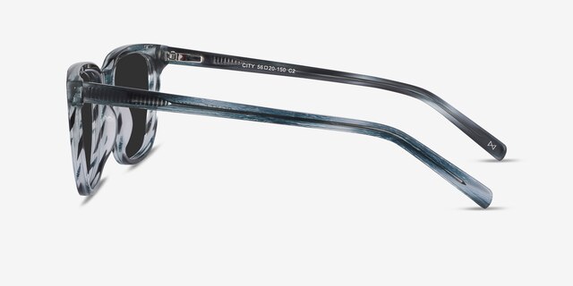 City Blue Striped AcetateSunglass Frames from EyeBuyDirect, Side View